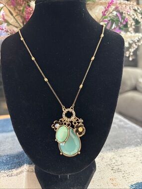 RSVP Gold-Tone Necklace with Mint Green Pendant Cluster
